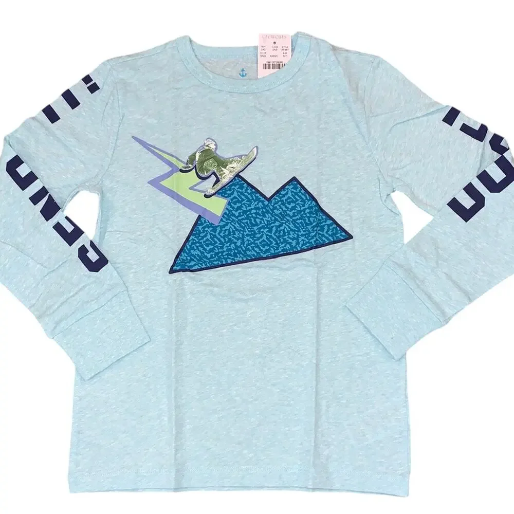 NWT J. Crew Boys' Blue/Teal Long Sleeve Snowboard Dude Tee - SIZE 4-5